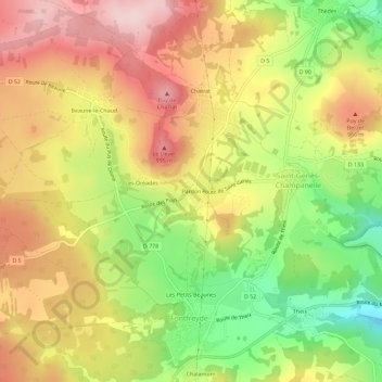 Carte topographique Pardon, altitude, relief