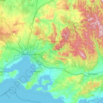 Carte topographique Yarra Valley, altitude, relief