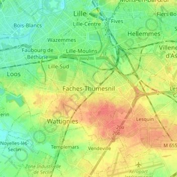 Carte topographique Faches-Thumesnil, altitude, relief