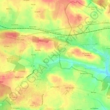Carte topographique Coët Ruel, altitude, relief