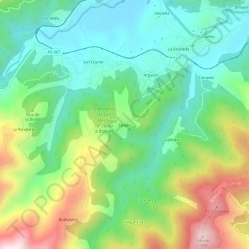 Carte topographique Cipieḷḷu, altitude, relief