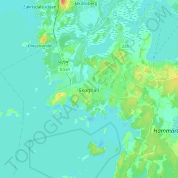 Carte topographique Skoghall, altitude, relief