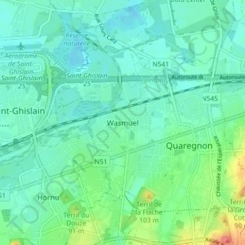 Carte topographique Wasmuel, altitude, relief