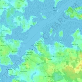 Carte topographique Saint-Cado, altitude, relief