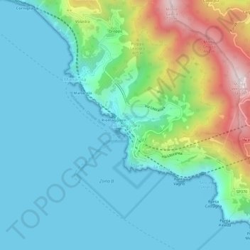 Carte topographique Riomaggiore, altitude, relief