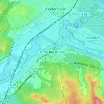 Carte topographique Hamm-Bossendorf, altitude, relief