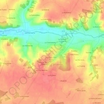 Carte topographique Les Gautries, altitude, relief