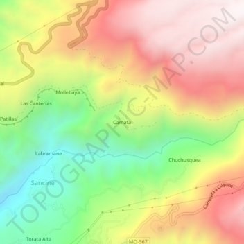 Carte topographique Camata, altitude, relief