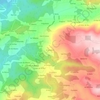 Carte topographique A Cerdeira, altitude, relief