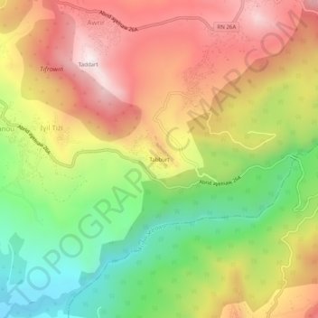 Carte topographique Tabourt, altitude, relief