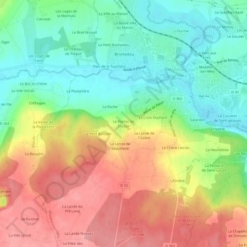 Carte topographique Le Rocher de Coulon, altitude, relief