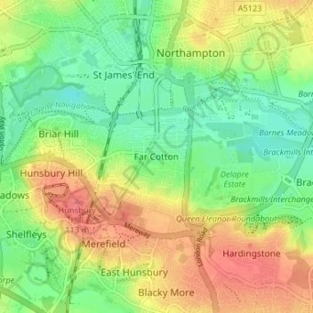 Carte topographique Far Cotton, altitude, relief