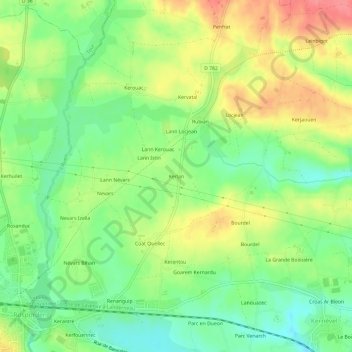 Carte topographique Kerlan, altitude, relief