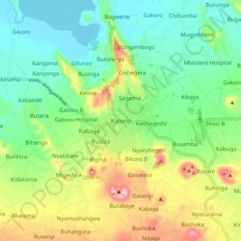 Carte topographique Kisoro, altitude, relief