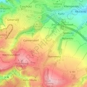 Carte topographique Boderitz, altitude, relief