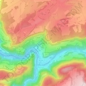 Carte topographique Rosières, altitude, relief