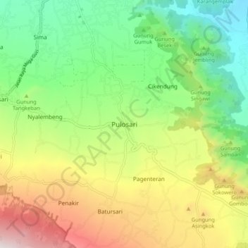 Carte topographique Pulosari, altitude, relief
