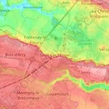 Carte topographique Saint-Cyr-l'École, altitude, relief