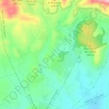 Carte topographique Pla de Pavia, altitude, relief