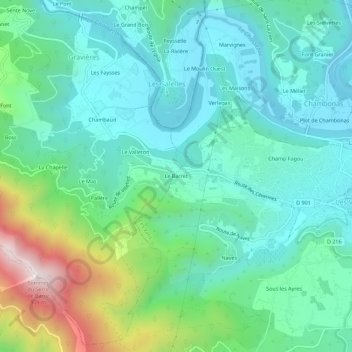 Carte topographique Le Barret, altitude, relief