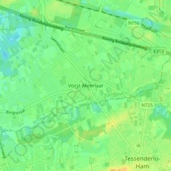 Carte topographique Vorst-Meerlaar, altitude, relief