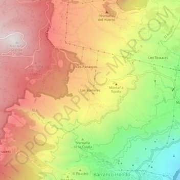 Carte topographique Las Barreras, altitude, relief