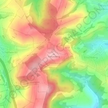 Carte topographique Kreutzberg, altitude, relief