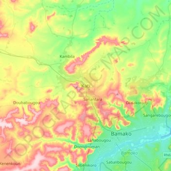 Carte topographique Kati, altitude, relief