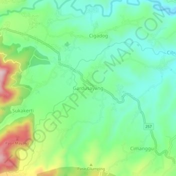 Carte topographique Gardusayang, altitude, relief