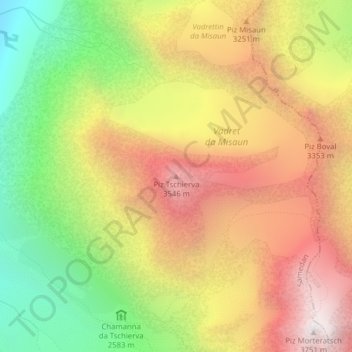 Carte topographique Piz Tschierva, altitude, relief