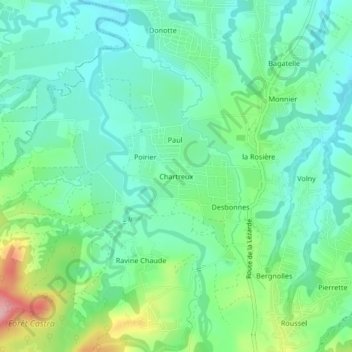 Carte topographique Chartreux, altitude, relief