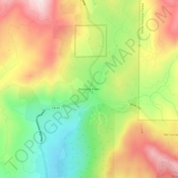 Carte topographique Yosemite Forks, altitude, relief