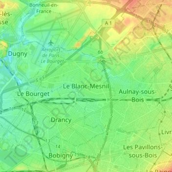 Carte topographique Le Blanc-Mesnil, altitude, relief
