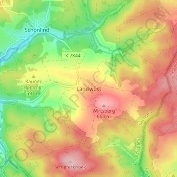 Carte topographique Landwüst, altitude, relief