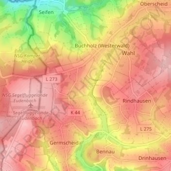 Carte topographique Oberelles, altitude, relief