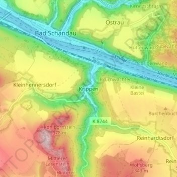 Carte topographique Krippen, altitude, relief