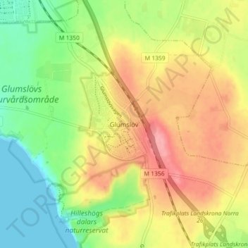 Carte topographique Glumslöv, altitude, relief