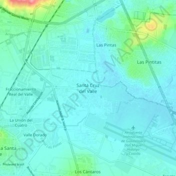 Carte topographique Santa Cruz del Valle, altitude, relief