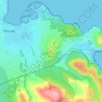 Carte topographique Puig Sec, altitude, relief