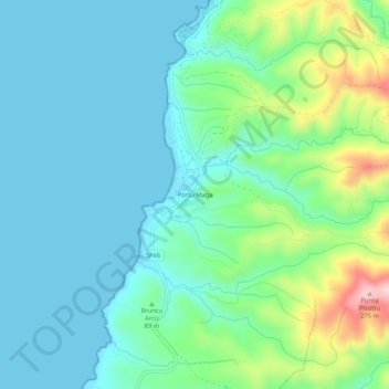 Carte topographique Portu Maga, altitude, relief