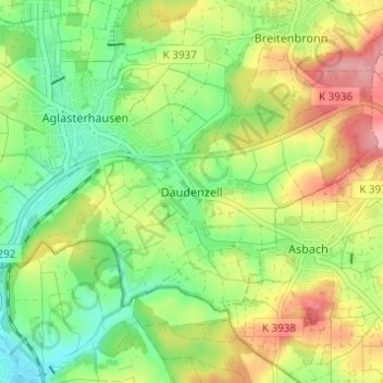 Carte topographique Daudenzell, altitude, relief