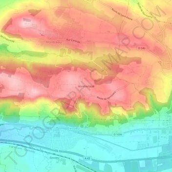 Carte topographique Montbertaud, altitude, relief