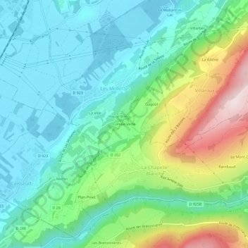 Carte topographique Combe Verte, altitude, relief