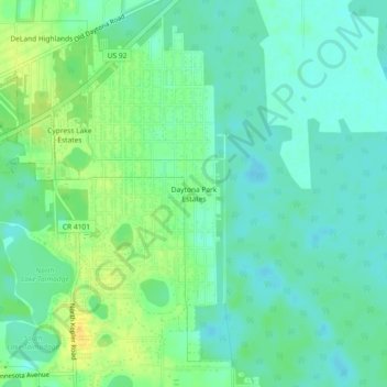 Carte topographique Daytona Park Estates, altitude, relief