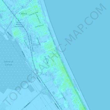 Carte topographique Pinarella di Cervia, altitude, relief
