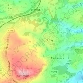 Carte topographique Vogue, altitude, relief