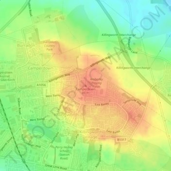 Carte topographique Camperdown, altitude, relief