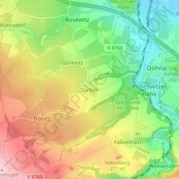 Carte topographique Sürßen, altitude, relief