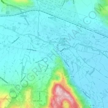 Carte topographique Monticchio, altitude, relief