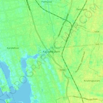 Carte topographique Kayamkulam, altitude, relief